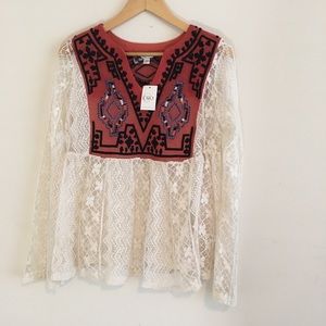 Cato | NWT boho laced shirt